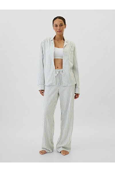 GAP Kadın Mavi Desenli Flannel Pijama Altı
