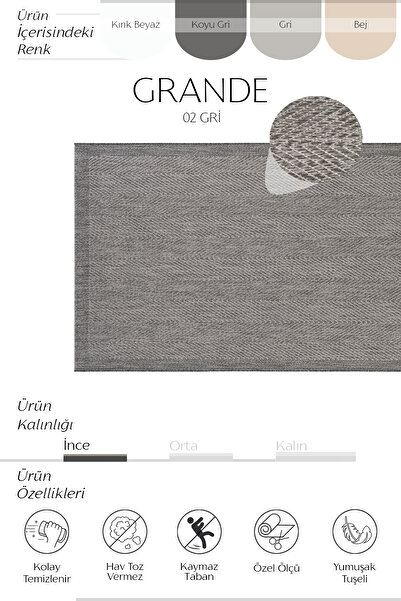 Cool Halı Grande 02 Gri Mutfak Halısı Yıkanabilir Sisal Görünümlü Mutfak Kilimi Çerçeveli Kaymaz Mutfak Yolluk