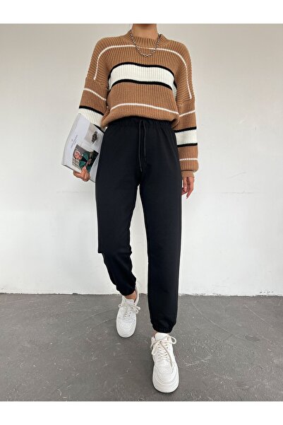 Modamorfo Pantaloni de trening negri - Talie cu șireturi