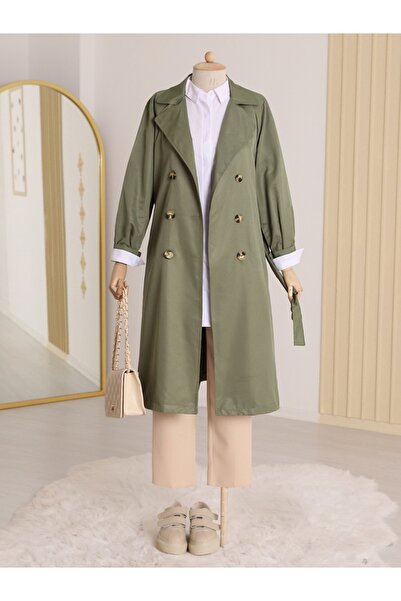 Modamorfo Double Button Belted Long Trench Coat
