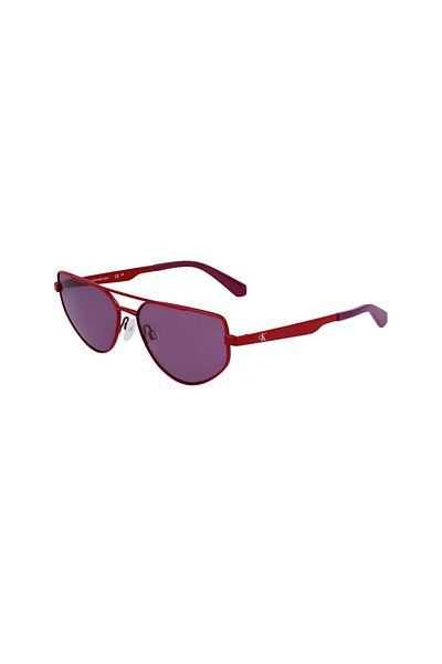 Calvin Klein Unisex Jeans - CKj 23220s 600 58, Geometric Red Metal Sunglasses