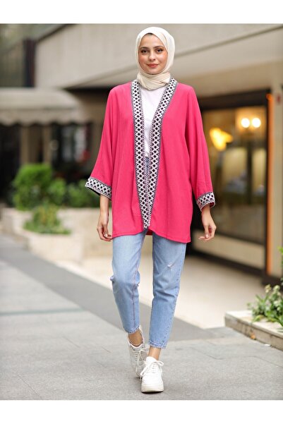 Modamorfo Araboy Etnik Şeritli Kimono -fuşya