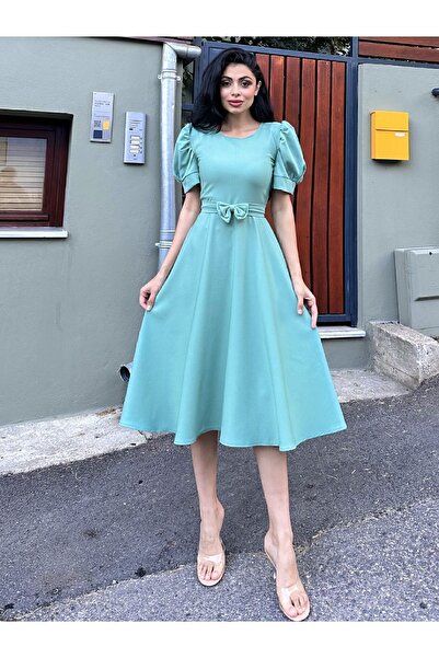 KÜÇÜĞÜM BUTİK Rochie midi evazată cu mâneci pepene verde