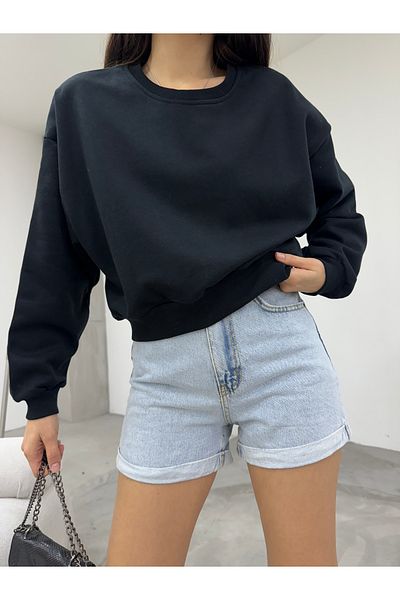 BİKELİFE Schwarzes, kurzes Oversize-Sweatshirt für Damen