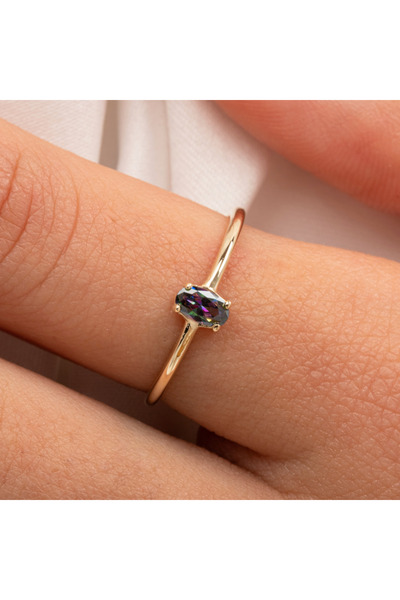 FasekGold Gümüş Yüzük - İtalyan Kol 0.30 Ct Mistik Topaz Taşlı Tek Taş Yüzük-...