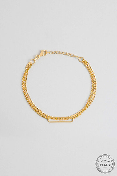 So CHIC... İtalyan 18 Ayar Sarı Altın Kaplama 19 Cm Gümüş Zincir Bileklik