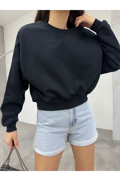 BİKELİFE Schwarzes, kurzes Oversize-Sweatshirt für Damen