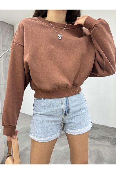 BİKELİFE Damen – Oversize-Sweatshirt mit kurzem Schnitt in braun