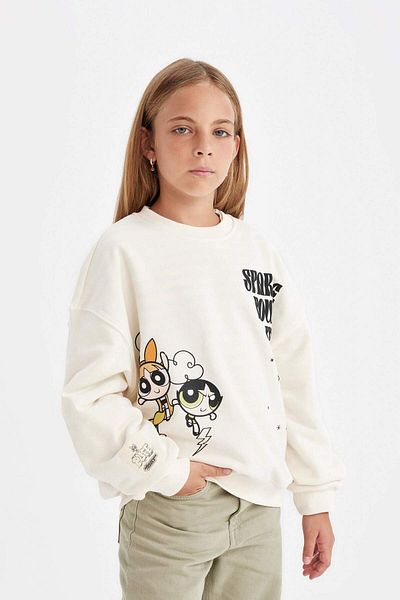 DeFacto PowerPuff Girls Oversize Girls Суитшърт - Обло деколте DFC