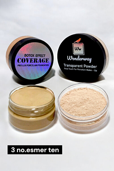 wwbeauty Yoğun Kapatıcı Porselen Fondöten & Transparan Pudra Set- Sünger Ve D...