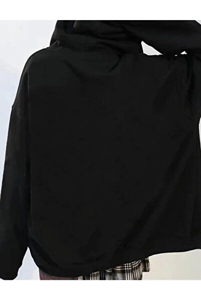 Violon Düz Siyah Unisex Oversize (3 İPLİK) Kalın Kışlık Içi Polarlı Hırka