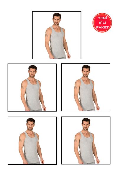 ÖZKAN underwear Men's Rib Knitted Undershirt - Pack of 5, 100% Cotton, Stretchy and Comfortable Thick Sling