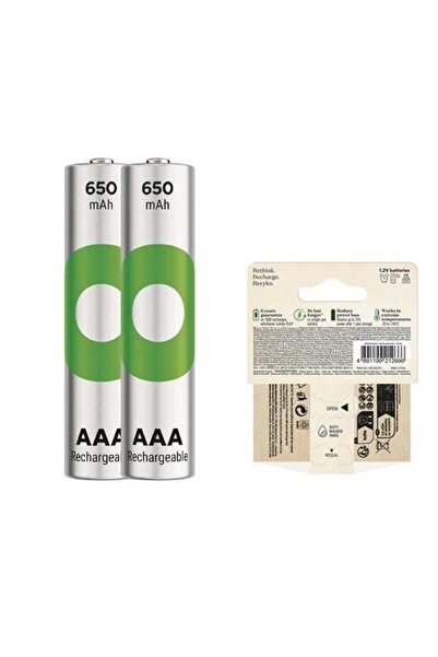 Genel Markalar Gp Recyko 650 Mah R03 Aaa Şarjli 2li Ince Kalem Pil Gp65aaahcer21-2tlb2 (gprhch63e041