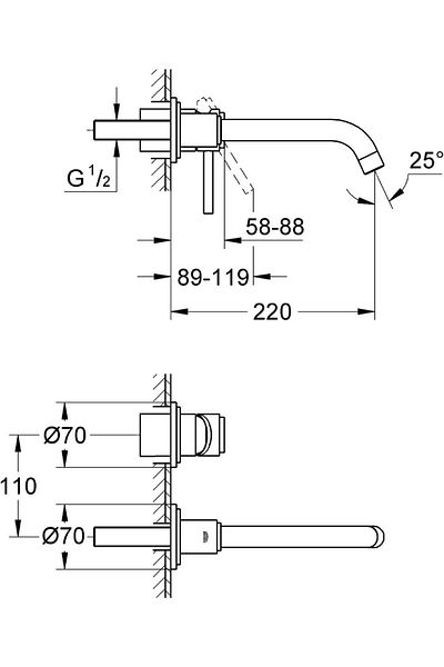 Grohe Atrio Two Holes Wall Sink Faucet S - Size -19287001