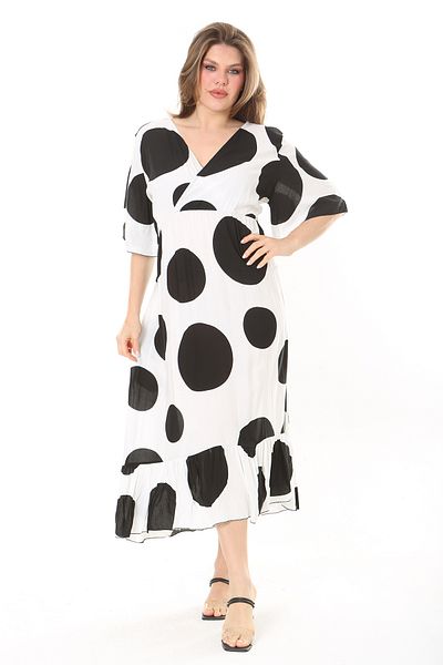 Şans Women's Plus Size Bone Wraped Collar Skirt Tip Layered Dress 65N37883