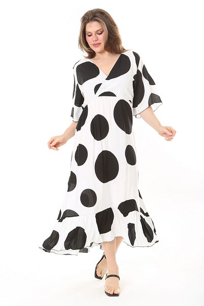 Şans Women's Plus Size Bone Wraped Collar Skirt Tip Layered Dress 65N37883