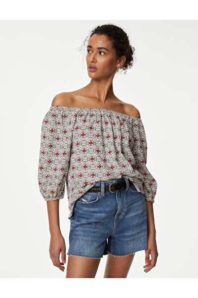 Marks & Spencer Regular Fit Desenli Keten Bluz