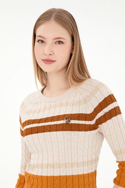 U.S. Polo Assn. Women's Stone Melange Crew Neck Sweater 50293151 -Vr225