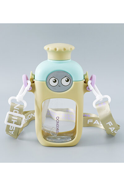 Fab N Funky Plastic Sipper Water Bottle With Strap, Leak Proof, Wide Mouth Opening, 3 Years+, Beige - 380mL
