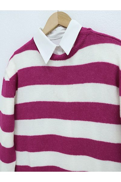 Modamorfo Fuchsia Side Striped Soft Winter Knitwear Tunic