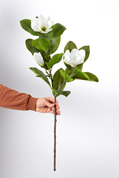 Yapay Çiçek Deposu Yapay Çiçek Lüx Islak Manolya Dalı 100 cm Beyaz