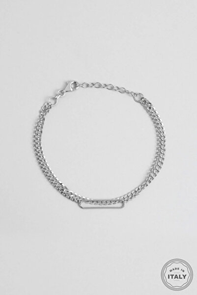 So CHIC... İtalyan 18 Ayar Beyaz Altın Kaplama 19 Cm Gümüş Zincir Bileklik