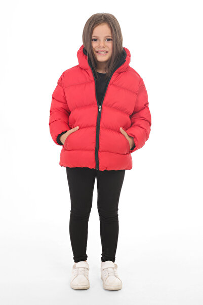 Montstop Girl's Red Fleece Hooded Waterproof Windproof Inflatable Winter Coat & Coat