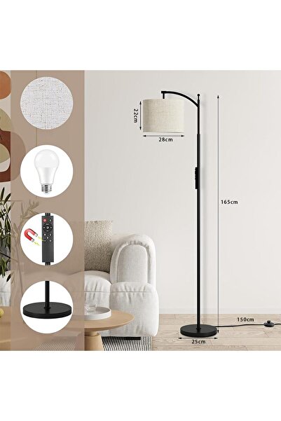 Generic مصباح أرضي مع ضوء دافئ وجهاز تحكم عن بعد وغطاء مصباح قابل للتعديل لغرفة المعيشة والمكتب باللون الأسود