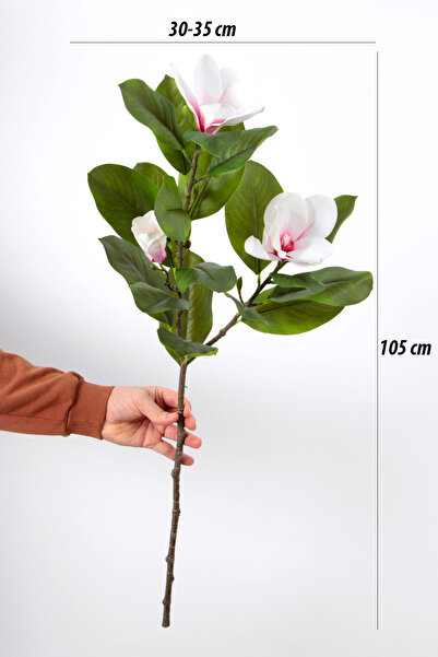 Yapay Çiçek Deposu Yapay Çiçek Lüx Islak Manolya Dalı 100 cm Beyaz-Fuşya