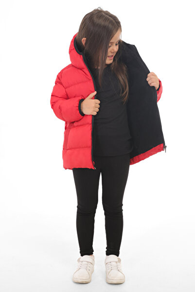 Montstop Girl's Red Fleece Hooded Waterproof Windproof Inflatable Winter Coat & Coat