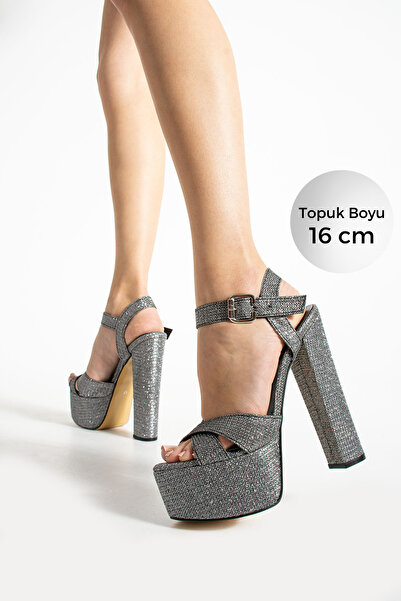 Karınca 7-9600 16cm Platformlu Simli Platin Ayakkabı