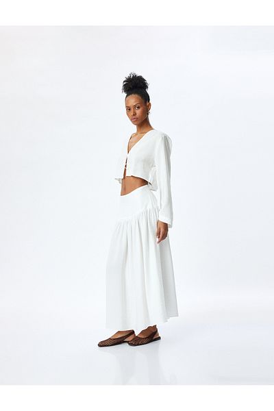 Koton Standard Waist Comfortable Fit Viscose Fabric Flared Skirt