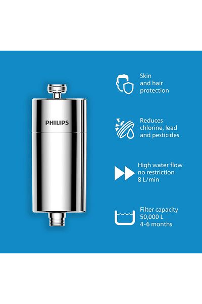 Philips Stainless Steel In-Line Shower Filter, Chrome/Silver