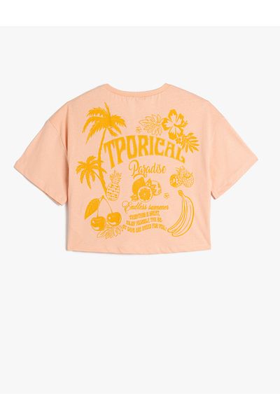Koton Tropical Printed Crop T-Shirt Short Sleeve Crew Neck