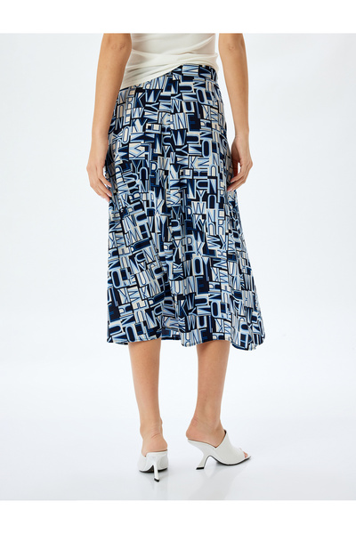 Koton Patterned Thick Pleated Oversize Midi Skirt