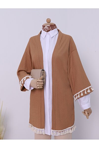 Modamorfo Kimono încrețit cu talie din dantelă, ciucuri pe mâneci și fustă