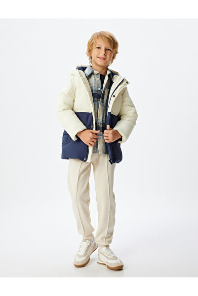 Koton Puffer Jacket Hooded Pocket Detailed Wind Cover