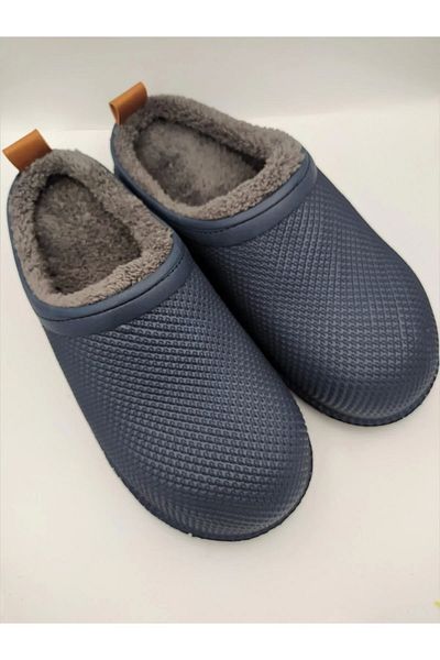GEZER Ανδρικές παντόφλες Winter Wet Floor με κλειστό μπροστινό γούνινο Navy Blue