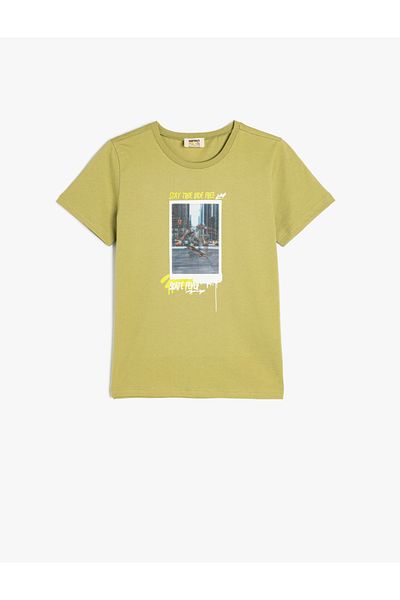 Koton Skateboard Printed Crew Neck Short Sleeve Cotton T-Shirt