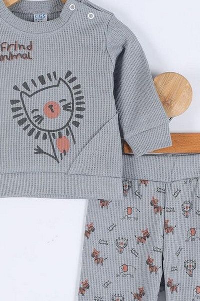 VALERY Baby Boy Lion Patterned Gray Double Bottom Top Set