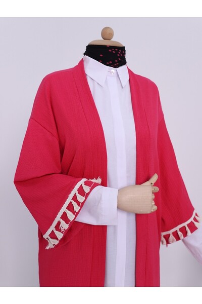 Modamorfo Pink Crinkle Kimono - Lace up Waist and Sleeves Tassels