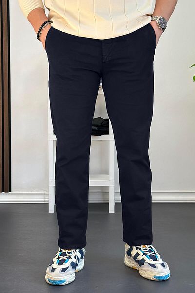 Edwox Men's Navy Blue Chino Pants - Standard Fit, Cotton Edw225
