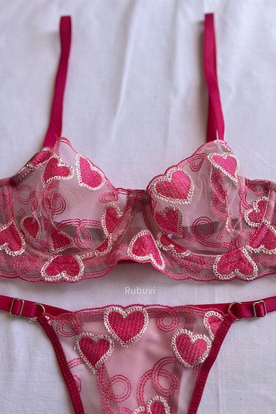 Rubuvi Tulle Bralet with Pink Lace and Underwire - Dowry Underwear Bra and Lingerie Set