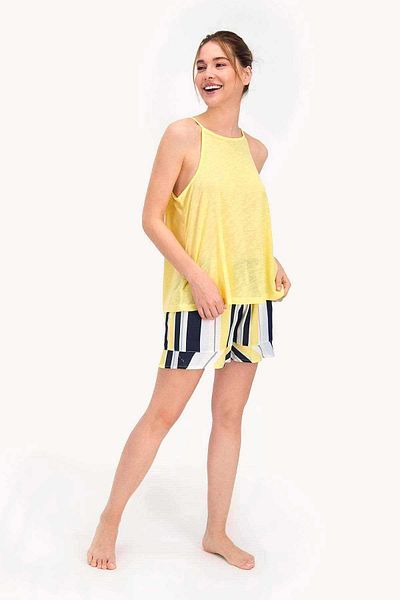 Arnetta Yellow Shorts Set - Lemon Patterned Women's Strappy Shorts
