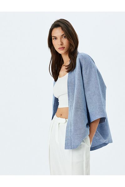 Koton 3/4 Wide Sleeve Linen Blended Kimono