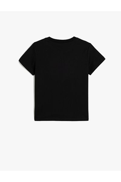 Koton Tricou negru pentru băiat, bumbac, cu mânecă scurtă, cu decolteu, 5skb10198tk