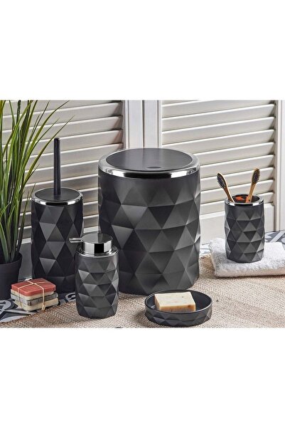 BABATİCARET 13221 Dıamond Срібний 5-предметний набір для ванної кімнати - чорний