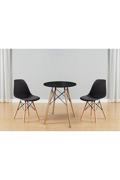 Mahmayi طاولة مستديرة بقاعدة رباعية الأرجل وكراسي طعام DSW من طراز Eames Style، مجموعة من قطعتين - أسود