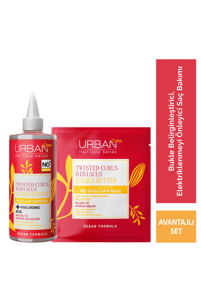 Urban Care Hibiscus & Shea Butter Kıvırcık ve Dalgalı Saçlara Özel Maske Micellar Şampuan Set-sülfatsız