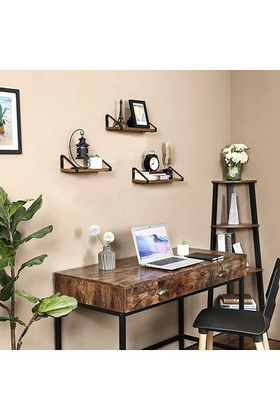 Mahmayi Vasagle Lws33bx Rustic Brown Wall Mounted Floating Shelves For Living Room, Bathroom, Set Of 3